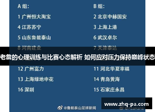 老詹的心理训练与比赛心态解析 如何应对压力保持巅峰状态